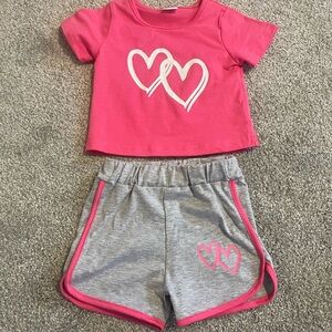 Pink Heart Tee and Gray Shorts Set
